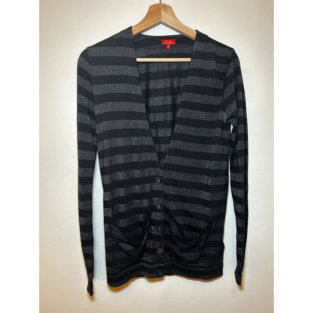 Hi Line Black‎ And Silver Metallic Lightweight Striped Cardigan Size S